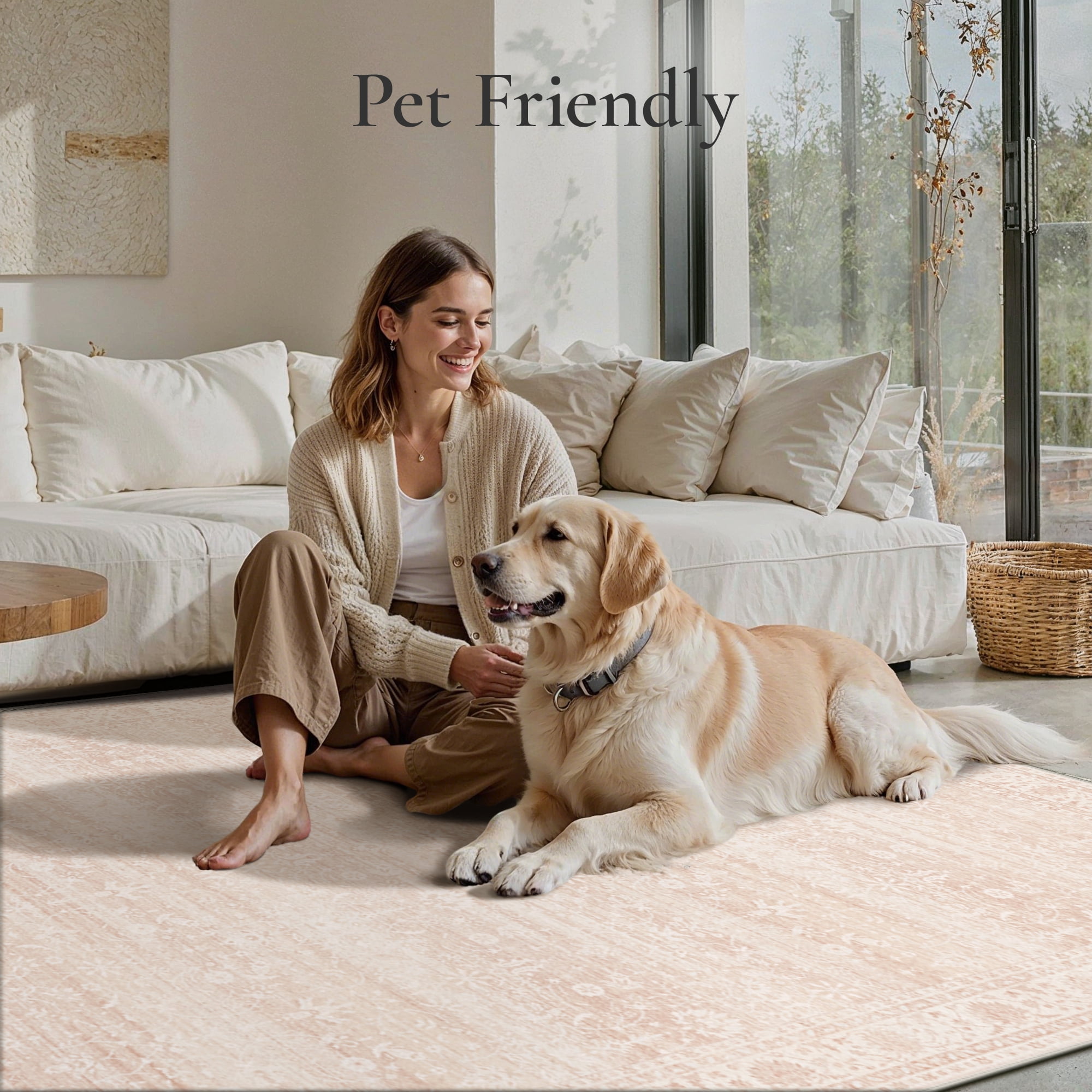 KUETH 9'x12' Area Rugs for Living Room, Non Slip Machine Washable Vintage Indoor Rug, Low Pile Chenille Print Rug for Bedroom Dining Room Home Office