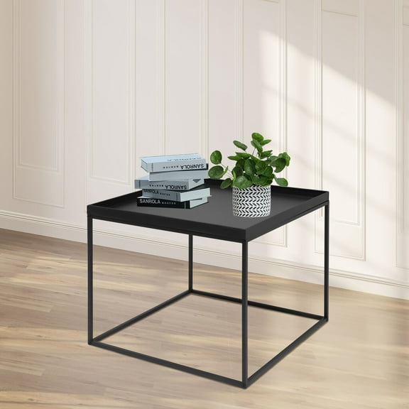 24" Square Table Side End Table Camping Table Portable Steel Office Table Top Black