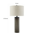 thumbnail image 5 of Benjara 28 Inch Table Lamp, Brown Carved Frosted Glass, White Drum Fabric Shade, 5 of 5