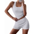thumbnail image 2 of Women'S Y2K Yoga Slim Fit Tank Top and Shorts 2 Piece Workout Set Athletic Gym Outfit White Flower Ash L, 2 of 8