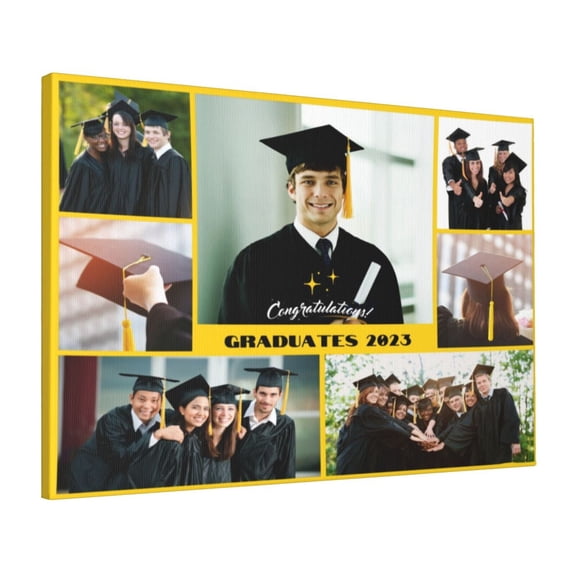 Custom Canvas Prints Graduates Class Minimalist Yellow Black Personalized Photo Image Collage DIY Framed Kit Wall Art Picture Room Decor 16x20 inch