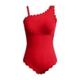 thumbnail image 5 of MNCEKFOD Womens Swimsuits One Shoulder Ribbed Scalloped Bathing Suit Cutout Full Coverage Swim Suit Summer Vcation Swimwear Red L, 5 of 5