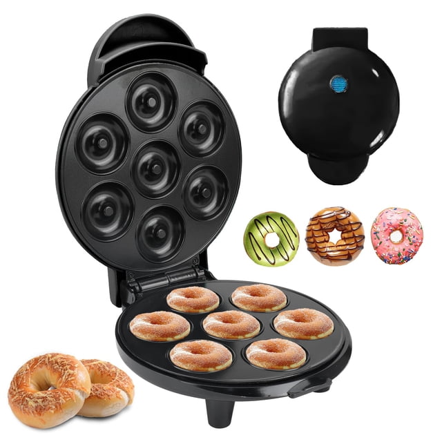 Sendowtek Mini Máquina Eléctrica Para Hacer Donas, Doble Cara Antiadherente con Pies Antideslizantes, Apta para Niños y Reuniones Familiares - Negro