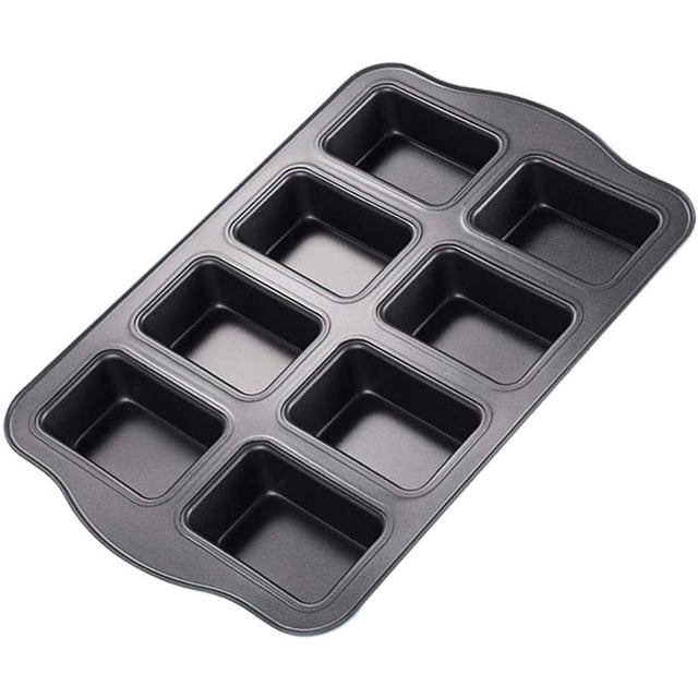 Mini molde para pan, molde para muffins antiadherente de 8 cavidades, utensilios para hornear brownie de acero al carbono para hornear en horno -negro No manchado con mini tostadas