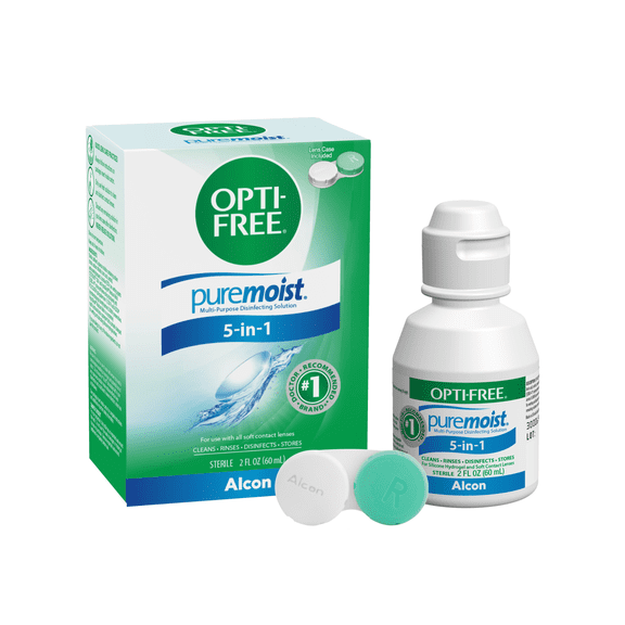 OPTI-FREE Puremoist All Day Comfort Contact Lens Cleaning Solution Trial Kit for Daily Use, 2 fl oz