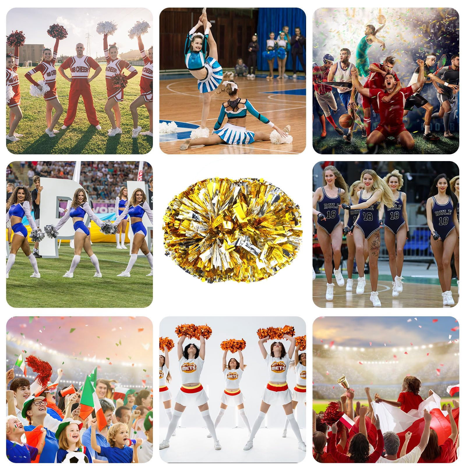 20 Pcs Cheerleading Pom Poms, Cheerleader Pompoms with Handle Style,Fit for Team Spirit Sports Dance Cheering