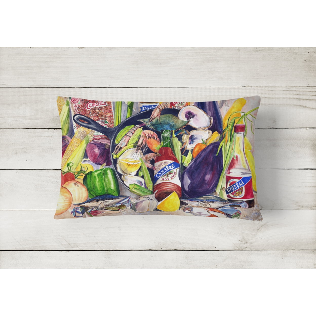 Caroline's Treasures 8641PW1216 Crystal Hot Sauce with Camellia Beans and Black Skillet Canvas Fabric Decorative Pillow,