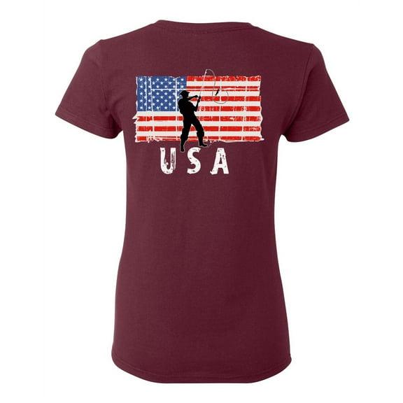 Awkward Styles Fishing USA Women Shirt 4th of July Gifts Vintage USA T shirt for Women Patriotic Gifts American Flag Women Tshirt Made in the USA Pro America T-shirt for Print on the Back Only