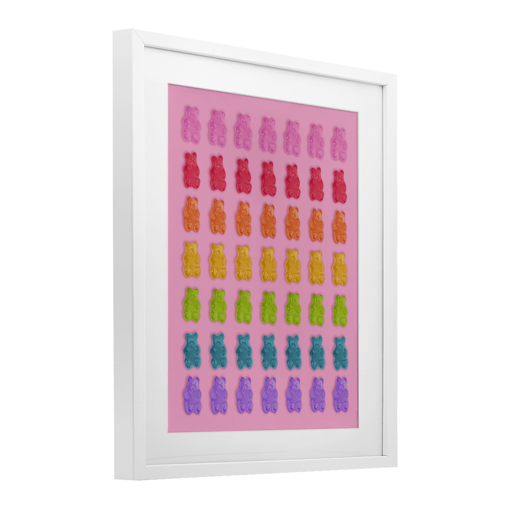 Stupell Industries Rainbow Candy Bears on Pink White Framed Print Under Glass, design by LISH Creative