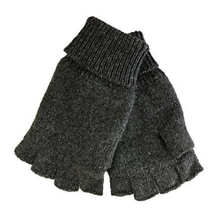 Mens Fingerless Ragg Wool Gloves With Inner Fleece Palm Lining (L/XL,