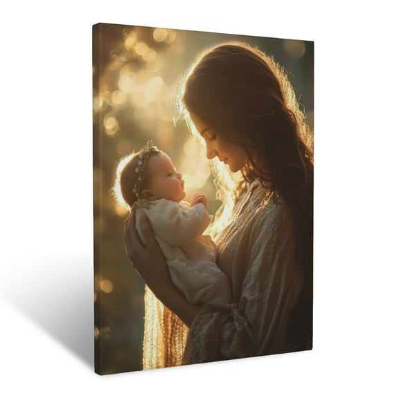 CozyNet Mary Holding Baby Jesus Serene Motherly Love & A Divine Glowing Light Wall Art Prints With Frame Canvas Perfect for Living Room & Bedroom, Ready to Hang, Wall Decor 12"x16"