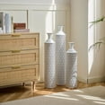 thumbnail image 2 of Set of 3 Gorgeous White Metal Vases - Unique Floor Decoration, Large Glazed Metal Vases at 24in, 28.7in, 33.5in for Modern Black & White Home Designs, 2 of 18