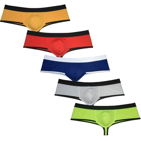 Botmois 5 Pack Men's Cotton Mini Trucks Contoured Pouch Boxershorts Cheeky Thongs Underwear Breathable Bikini Tangas Elastic Ultrathin Mini Bottoms Underpants Lingerie 5RY M