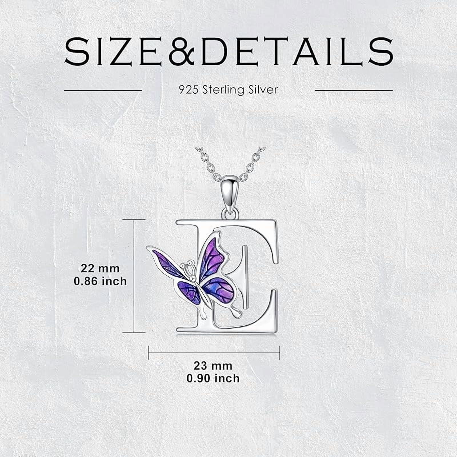 AOBOCO Initial Necklace for Women 925 Sterling Silver Purple Butterfly with A-Z 26 Letters Pendant Necklace for Graduation Gifts