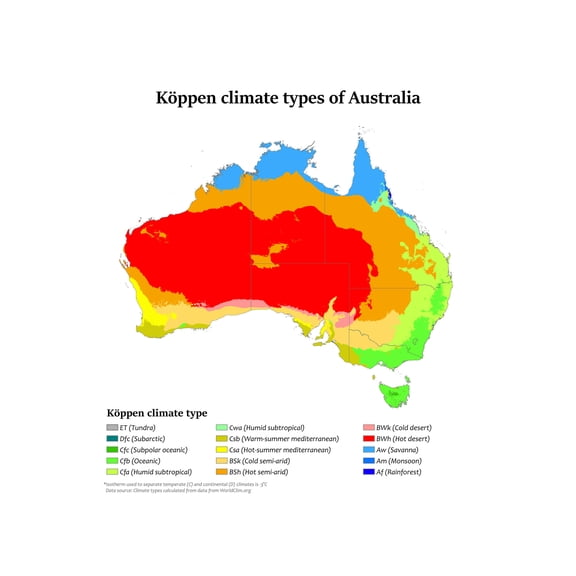 24x36 gallery poster, map of Koppen climate types of Australia