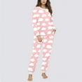 thumbnail image 1 of Conjunto de top y pantalones de poliéster con bolsillos largos y estampado de cuello redondo informal para mujer, 1 of 6