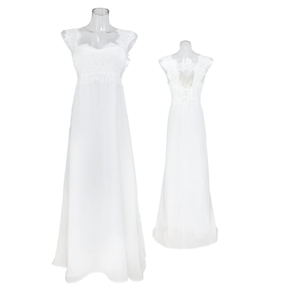 Minkissy Elegant Wedding Dress Lace Pattern Dress White Fitted Waist 1Pack for Wedding Festival