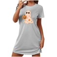 thumbnail image 2 of Sakmal Ultra-Soft Lounge Nightgowns for Women Halloween Gray Loose Comfy Pajama Dress Crew Neck Ghost Print Short Sleeve Short Nightgowns S-2XL, 2 of 4