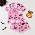 thumbnail image 2 of CUZIBR Baby Pajamas For Girls Halloween Short Sleeve Bow Print Button Down Shirt And Shorts 2 PC Sleepwear Ghost Pumpkin Spider Graphic Lapel Smooth Comfort Casual Daily Nightwear,Pink,9-10 Years, 2 of 9