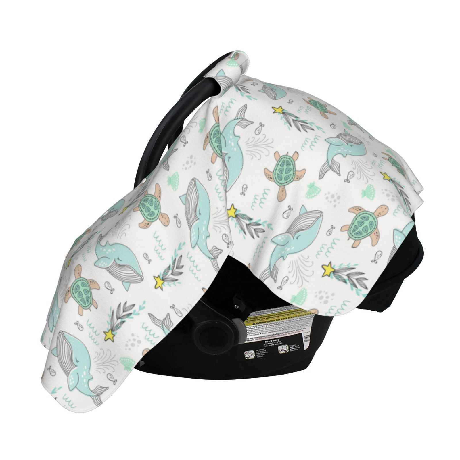 Naloa Whale And Turtle Baby Car Seat Cover, Breathable Baby Carrier Cover, Multiuse Baby Carrier Cover & Nursing Breastfeeding Cover