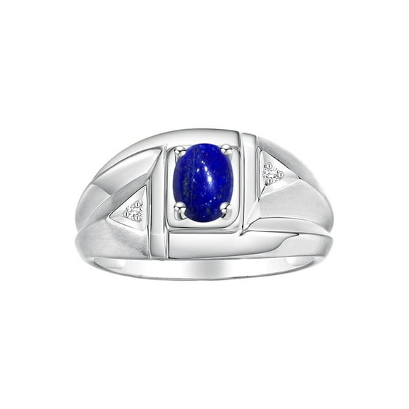 Rylos Bague Classique en Argent Sterling avec Lapis Ovale 6x4 mm et Diamant Étincelant - Bijou Pierre de Naissance pour Hommes - Taille 13