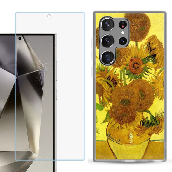 OneToughShield ® Compatible with Samsung Galaxy S24 Ultra, Shockproof Phone Case, with Tempered Glass Screen Protector - Sunflower