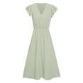 thumbnail image 5 of Robe Décontractée Unie Col en V Taille Fraîche pour Femmes, 5 of 5