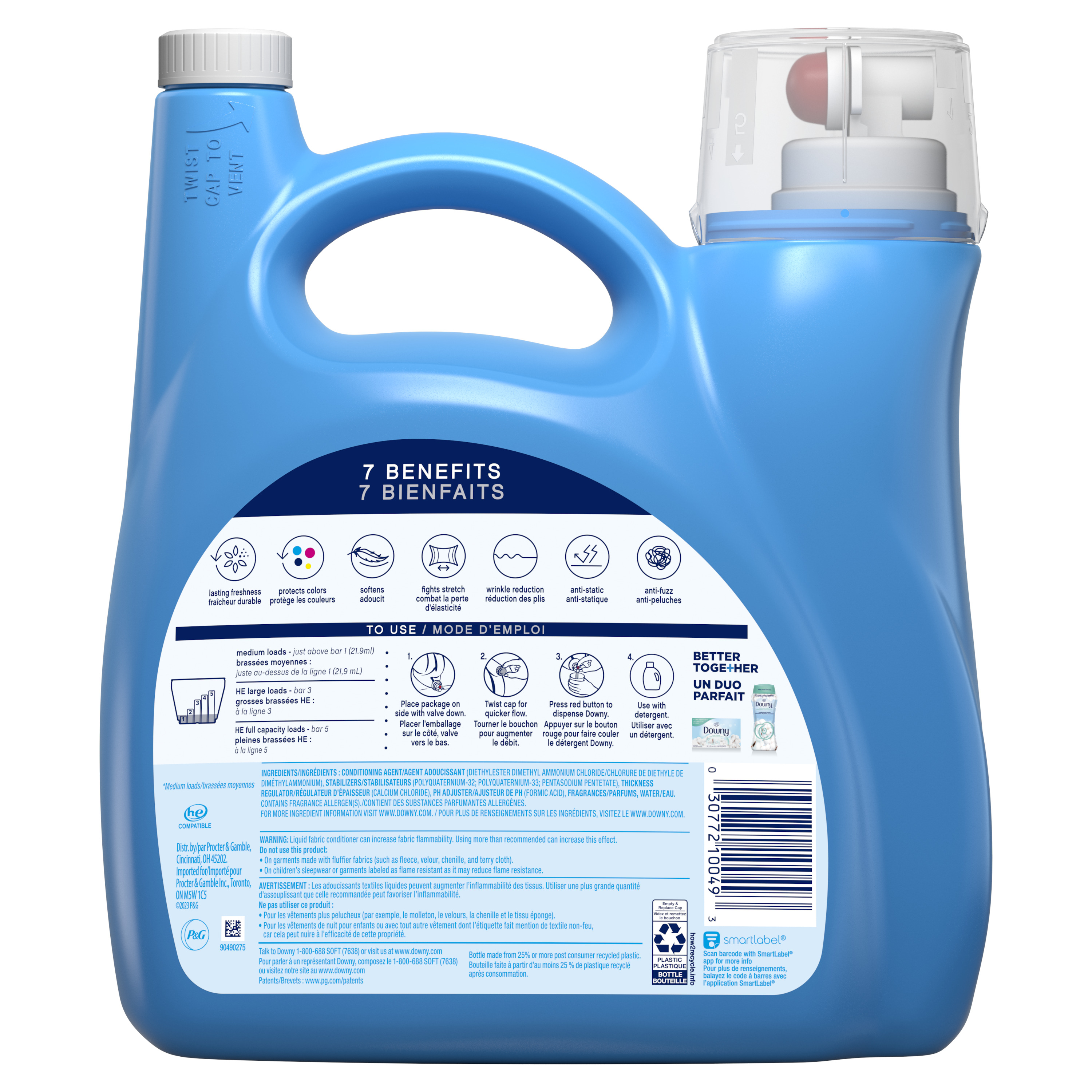 Downy Liquid Fabric Softener, Cool Cotton Scent, 140 fl oz, 190 Loads