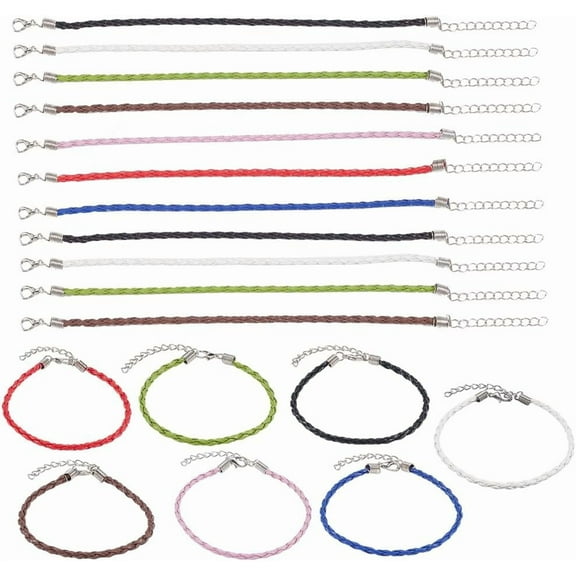 42Pcs 7 Colors Bracelet Making Cord with Clasp Bracelet Cord 3mm Colorful Imitation Leather Trendy Lace Plaited Iron Clasp End Chains Ropes for Jewelry Making Bracelets DIY Crafts