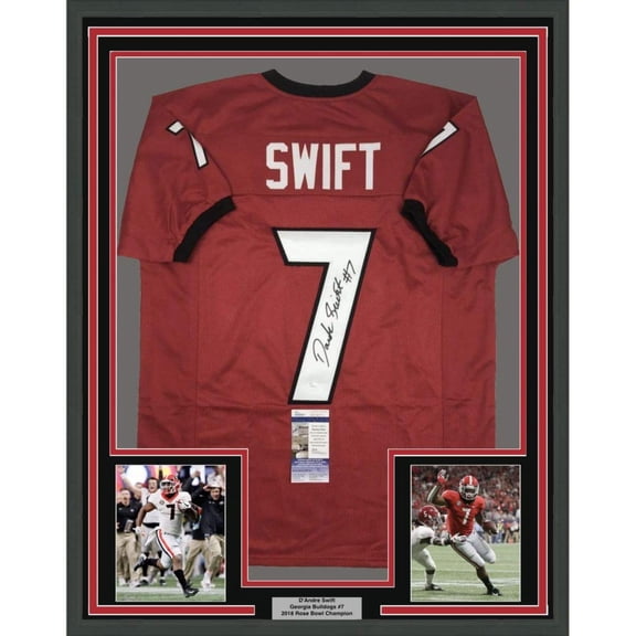 Framed Autographed/Signed D'Andre Swift 35x39 Georgia Red College Football Jersey JSA COA