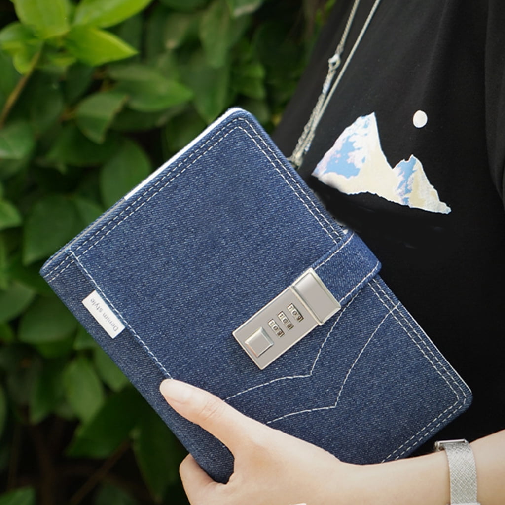 Jesscasday B6 Classic Denim Cover Business Notepad with Combination Lock Ribbon Bookmark