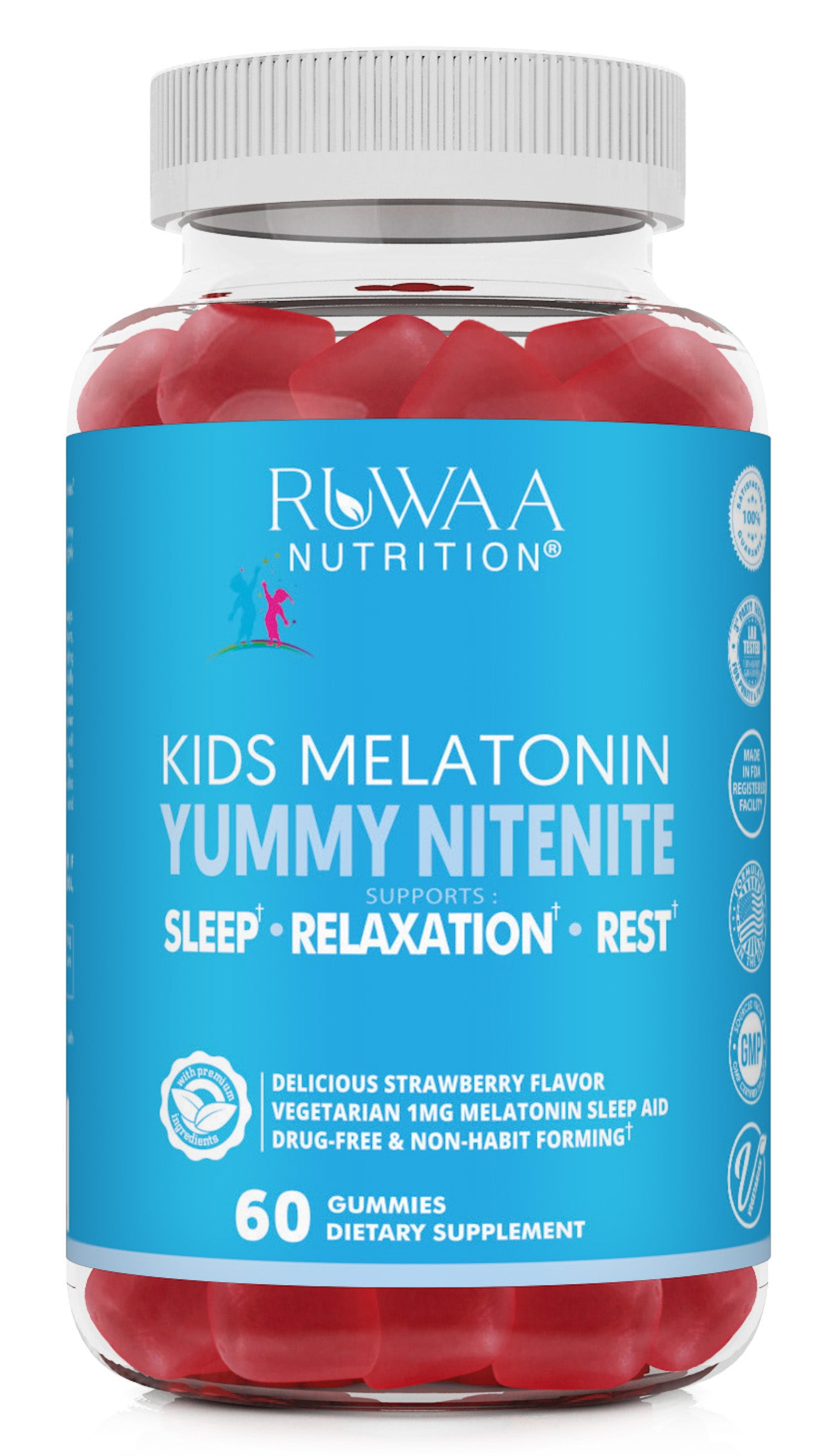 Ruwaa Nutrition Yummy Nitenite Melatonin Kids Sleep Aid Gummies, Ages