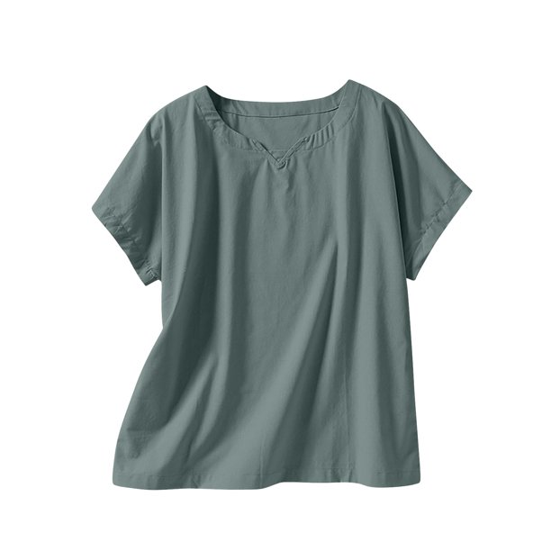 Camiseta Suelta de Color Sólido de Manga Corta con Cuello en V, Camiseta Ligera para Diario Y Oficina