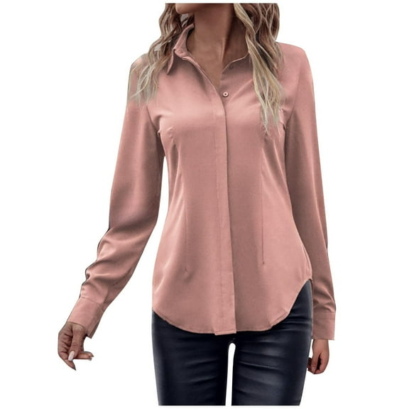 Gswybco Button Down Sweatshirts for Women Collared Long Sleeve Tunic Tops Fall Trendy Satin Loose Solid Color Blouses
