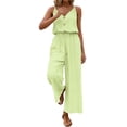 thumbnail image 2 of Tqcoqu Womens Jumpsuit Trendy Summer Casual Wide Leg Pants Sleeveless V Neck Elegant One Piece Outfit,Yellow,Women's S-XXL, 2 of 5