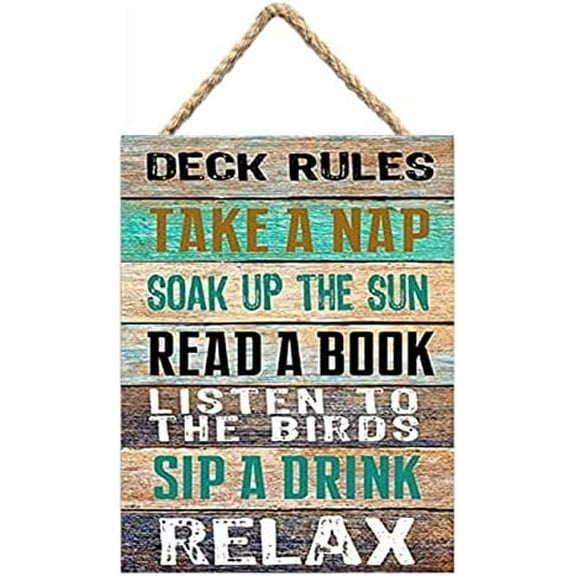 Retro Wooden Signs Deck Rules Sign Deck Decor Deck Wood Signs Will Bark Sign for House Wooden Signs 8x11.2 INCH