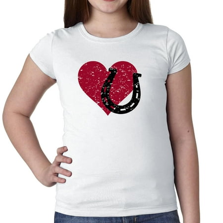 Heart & Horseshoe - Equestrian Love Horses Girl's Cotton Youth T-Shirt