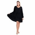 thumbnail image 2 of WBQ Womens Swiss Dot Dress Long Sleeve V Neck Tunic Dress Casual Flowy Ruffle Swing Chiffon Mini Dresses Black Tag XXL/US 14, 2 of 10