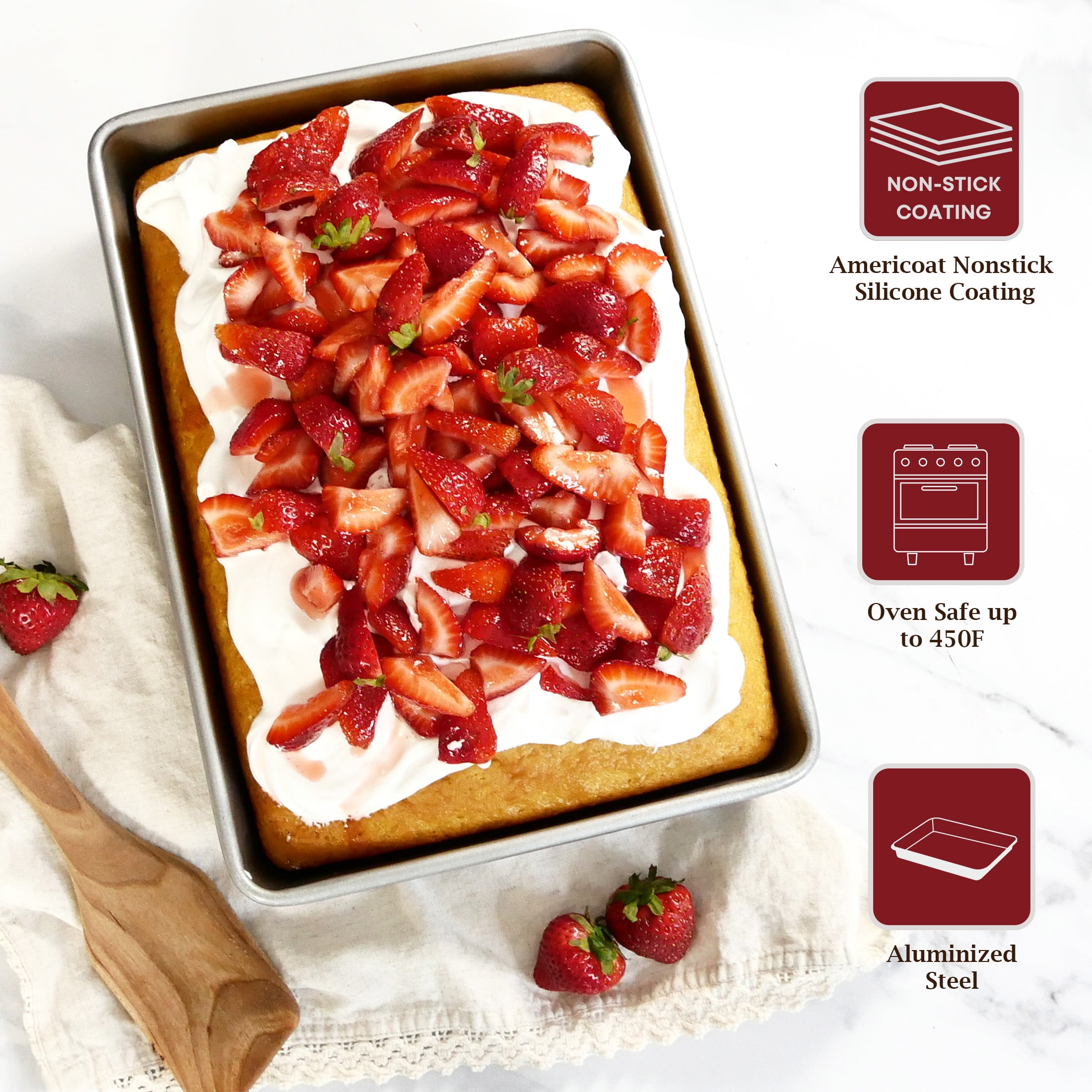 (2 pack) Pan Bakeware Seamless Nonstick 9 Inch x 13 Inch Cake Pan, Aluminized Steel