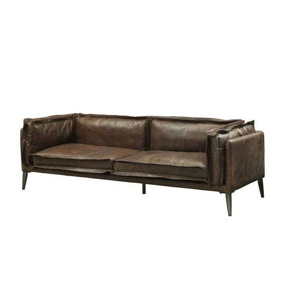 Sofa In Distressed Chocolate Top Grain Leather - Top Grain Leather, Metal, Wood, Foam, Down Feather