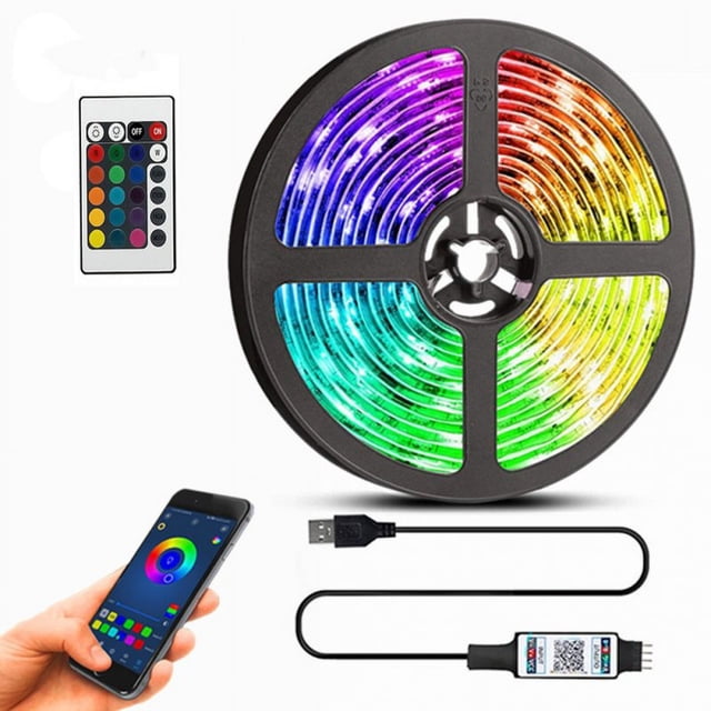 LED Strip Lights 5050 RGB Tape Flexible Color Changing Light Strip Kit With 24 Keys Remote Controller RGB LED Tape For Bedroom Boat Car TV Backlighting Holiday