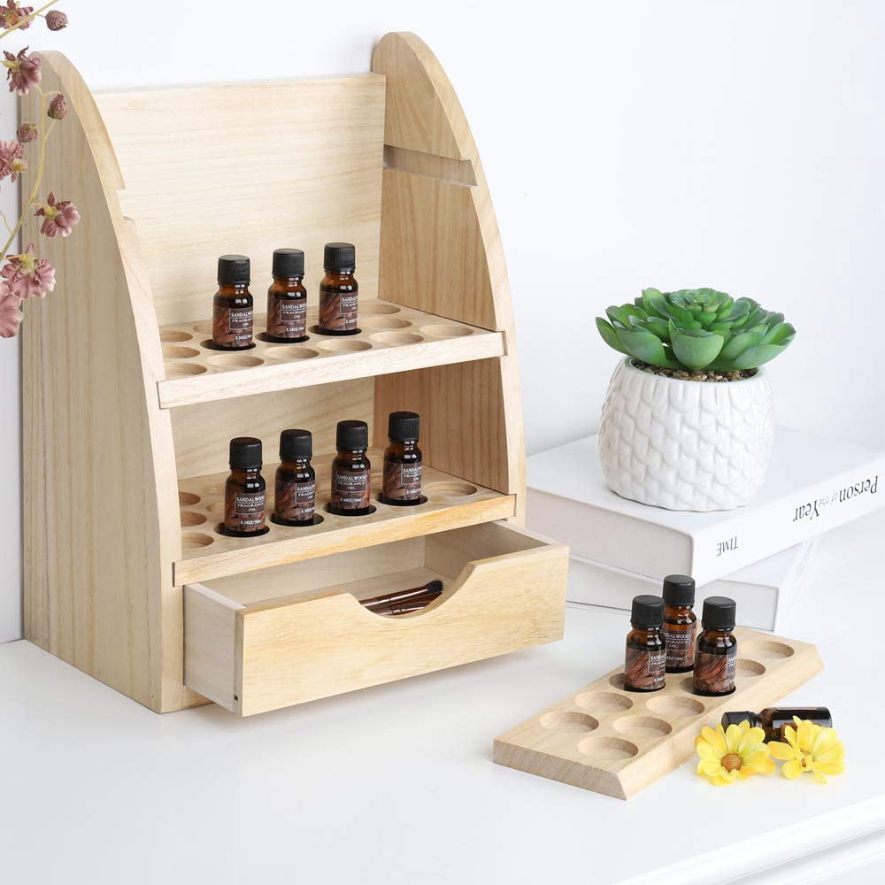 LIANTRAL Essential Oils Storage Rack, Wooden Nail Polish Display Holder Organizer - 45 Slots for 10/15/20/30 ml Bottles, Natural Wood Color