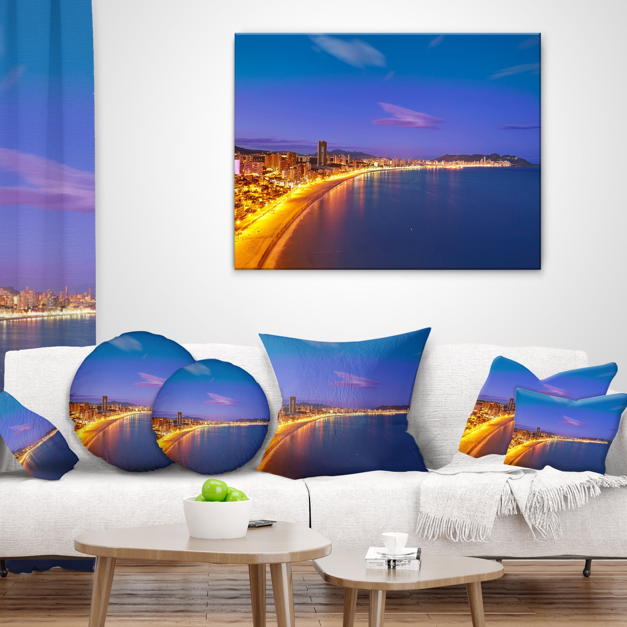 Designart Benidorm Poniente Beach Sunset - Seascape Throw Pillow - 12x20