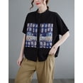 thumbnail image 3 of Women Short Sleeves Pattern Print Button Down T-Shirt Blouse GA2590 Black, 3 of 5