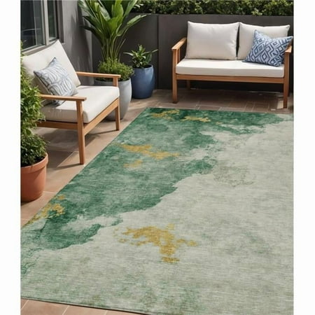 HomeRoots 631804 5 x 8 ft. Emerald & Gold Abstract Washable Indoor & Outdoor Rectangle Area Rug