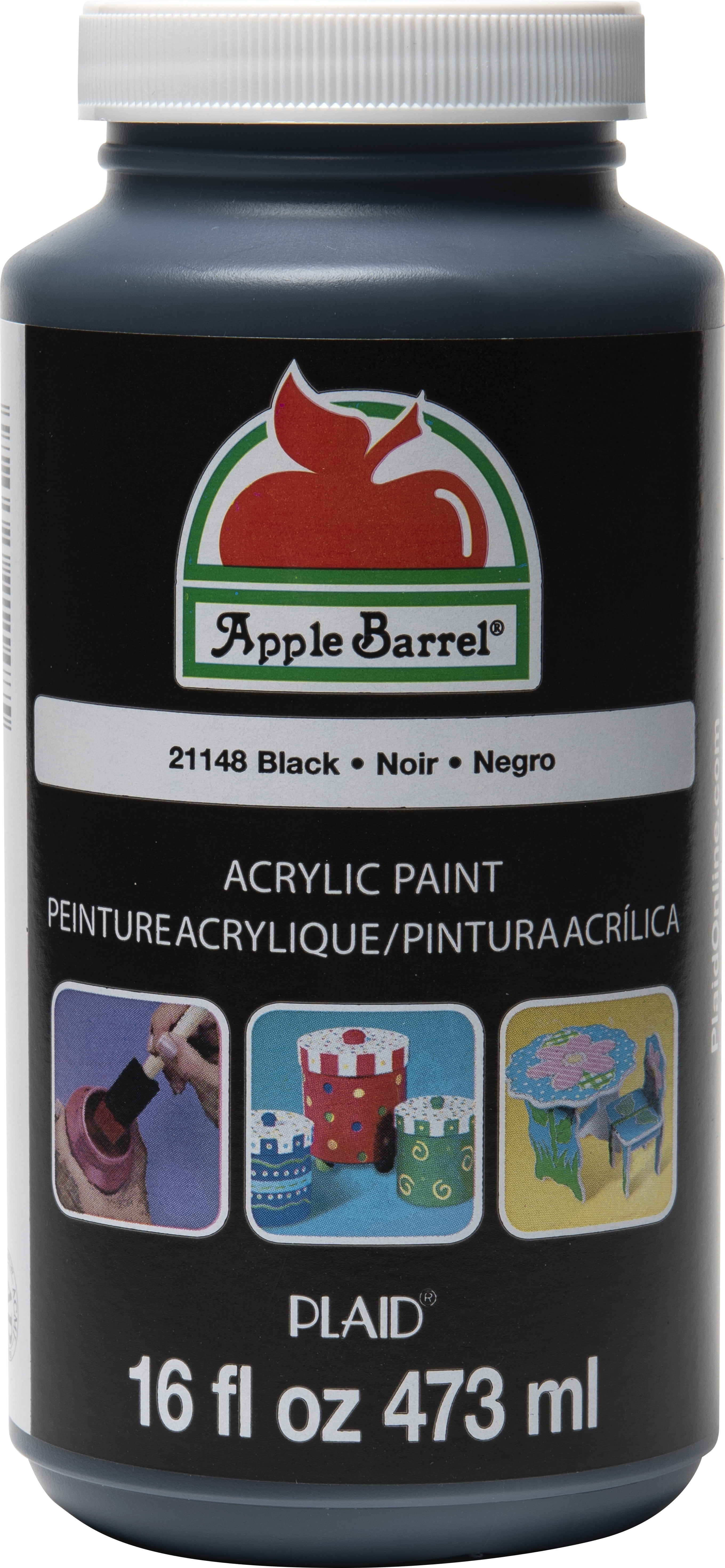 Apple Barrel 21148E Acrylic Craft Paint, Matte Finish, Black, 16 fl oz
