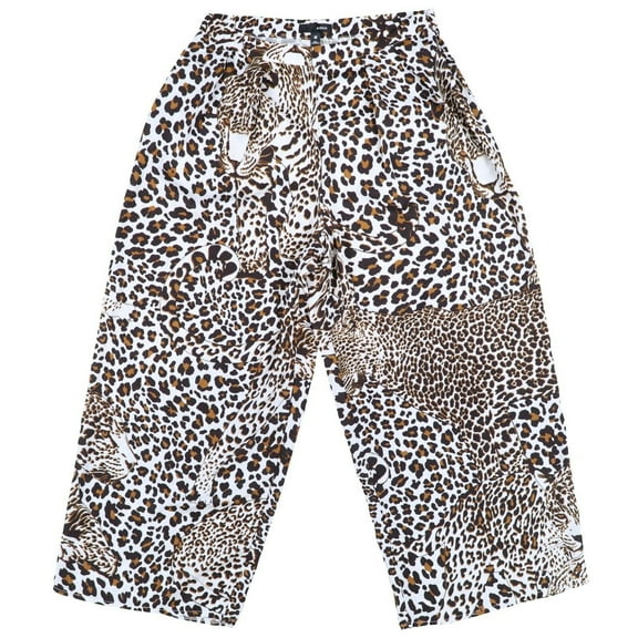 Aqua Women's Cropped Pants Flare Bottoms Leopard Print Brown White Medium New