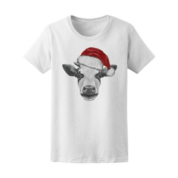 Cow With Santa Hat Tee Women's -Image by Shutterstock
