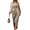 Khaki, variant on Women's High Low Surplice Balloon Sleeve Midi Dress in 100% Polyester Fabric Ideal for Office to Evening Events