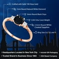 thumbnail image 2 of Gem Stone King 10K Rose Gold Black Onyx White Created Sapphire and White Diamond Accent 3-Stone Engagement Ring for Women (0.94 Cttw, Round 6MM, Gemstone December Birthstone, Size 6.5), 2 of 6